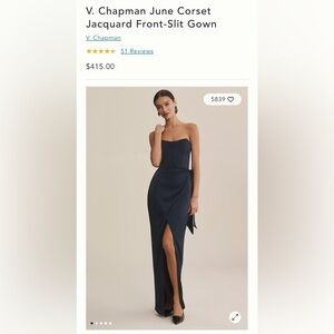 V. Chapman Navy June Corset Jacquard Front-Slit Gown - Worn Once